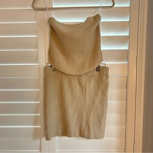 SHEIN Ribbed Skirt Tube Top Set Taupe Tan Size Large